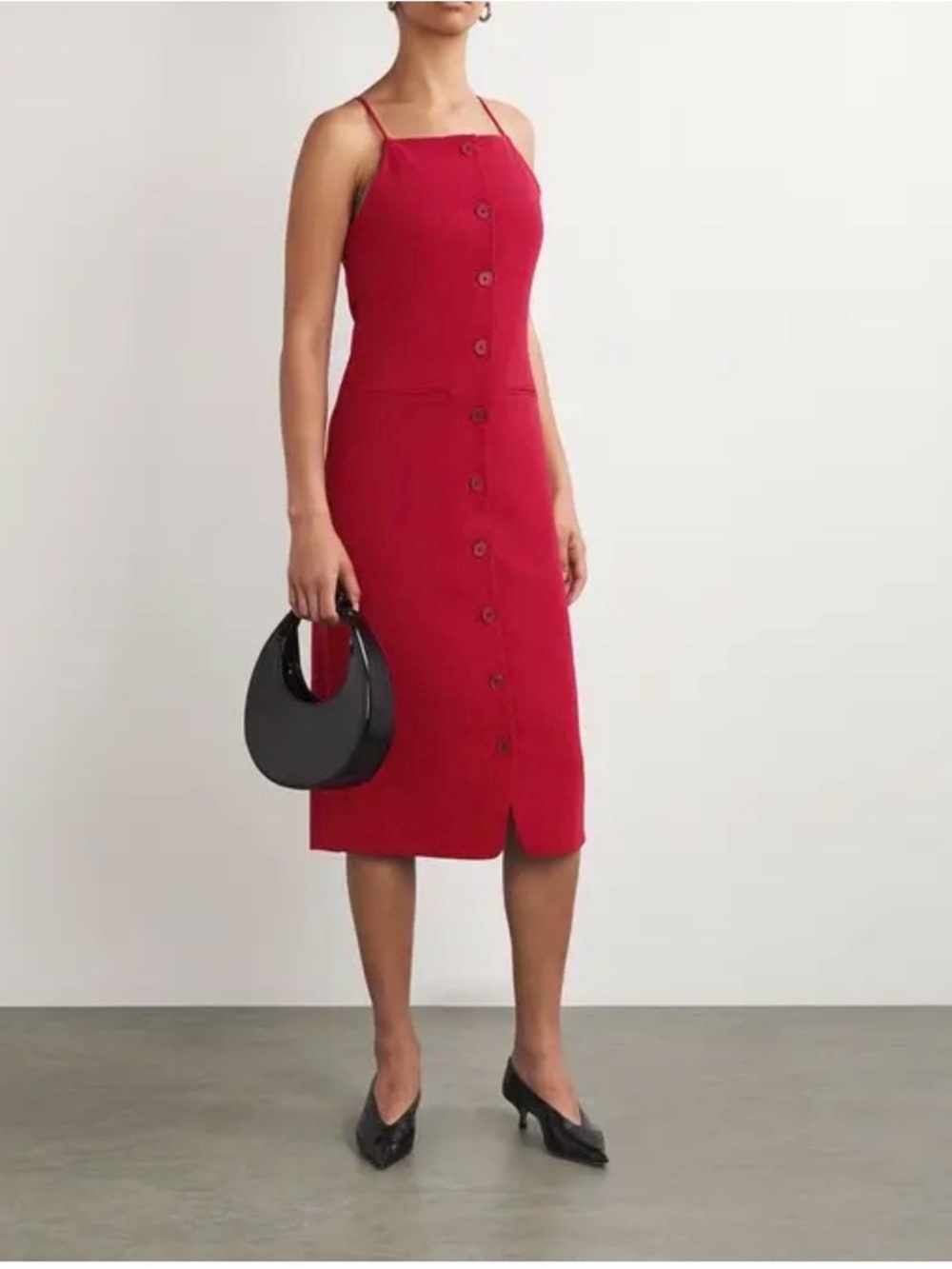 Staud Women's Large Red Una Tailored Button Midi Dress